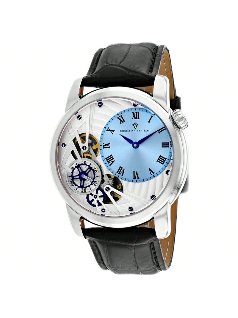 Christian Van Sant Men's Sprocket Auto-Quartz CV1543 Strap Blue Dial Quartz Movement Buckle Clasp 46mm Round Watch
