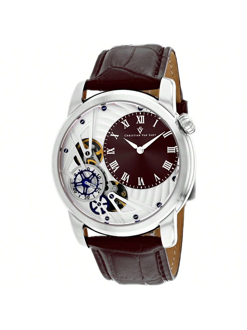 Christian Van Sant Men's Sprocket Auto-Quartz CV1544 Strap Brown Dial Quartz Movement Buckle Clasp 46mm Round Watch