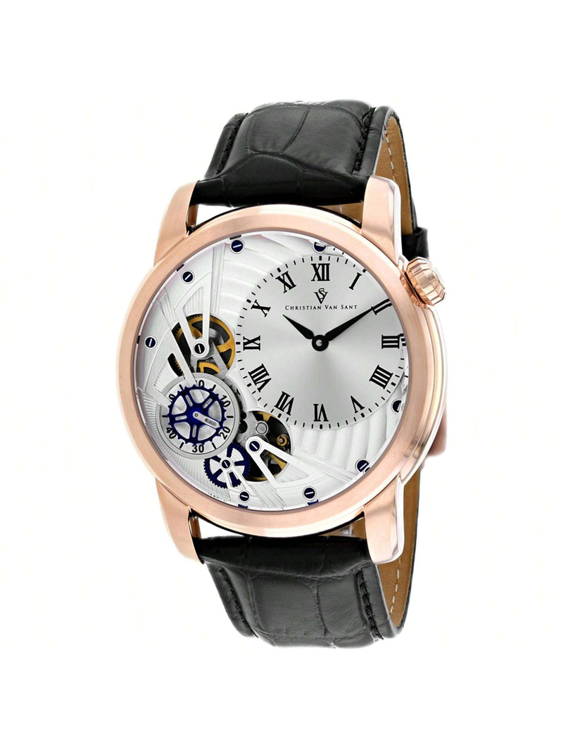 Christian Van Sant Men's Sprocket Auto-Quartz CV1545 Strap Silver Dial Quartz Movement Buckle Clasp 46mm Round Watch