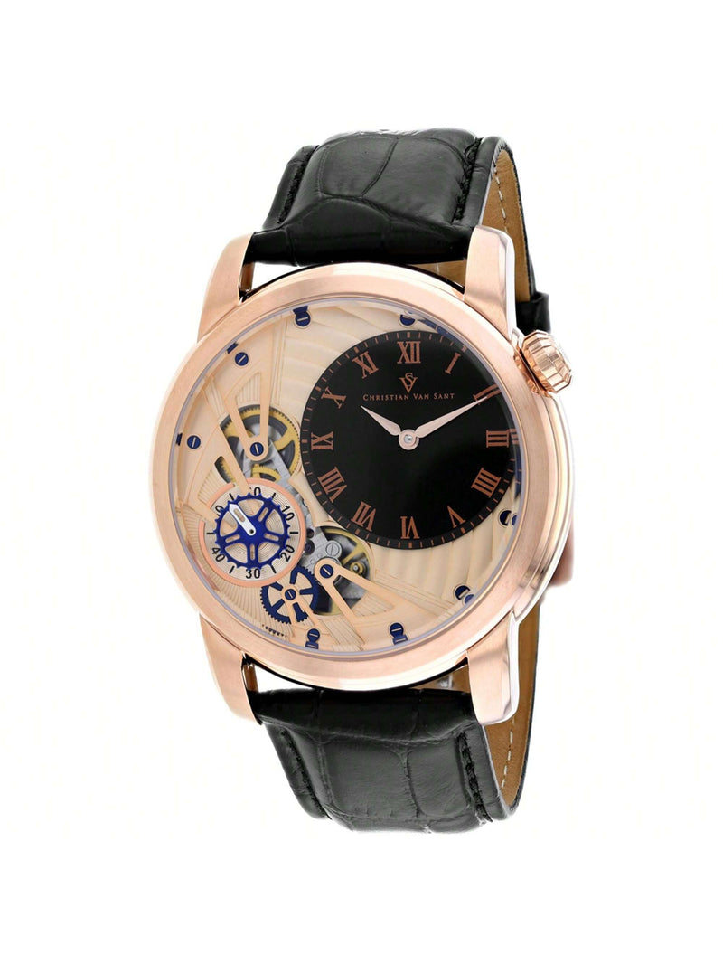 Christian Van Sant Men's Sprocket Auto-Quartz CV1546 Strap Rose gold Dial Quartz Movement Buckle Clasp 44mm Round Watch