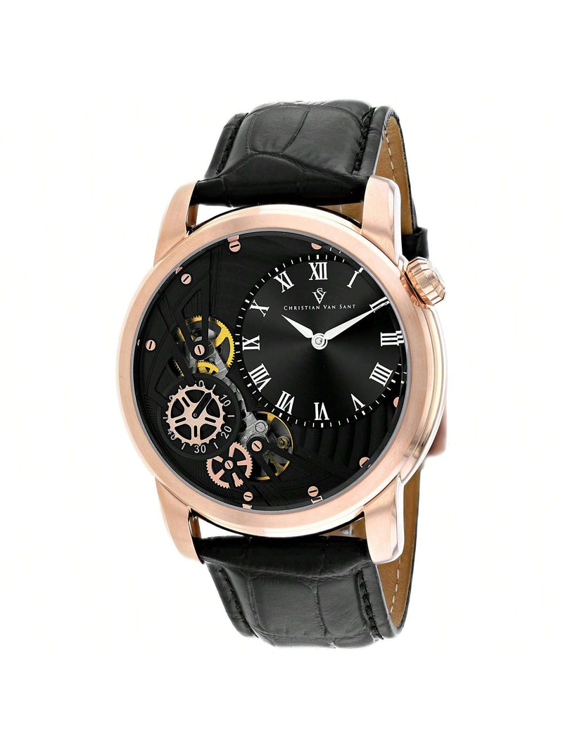 Christian Van Sant Men's Sprocket Auto-Quartz CV1547 Strap Black Dial Quartz Movement Buckle Clasp 44mm Round Watch