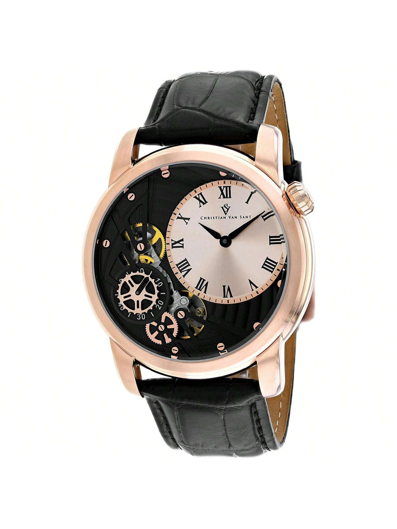 Christian Van Sant Men's Sprocket Auto-Quartz CV1549 Strap Rose gold Dial Quartz Movement Buckle Clasp 44mm Round Watch