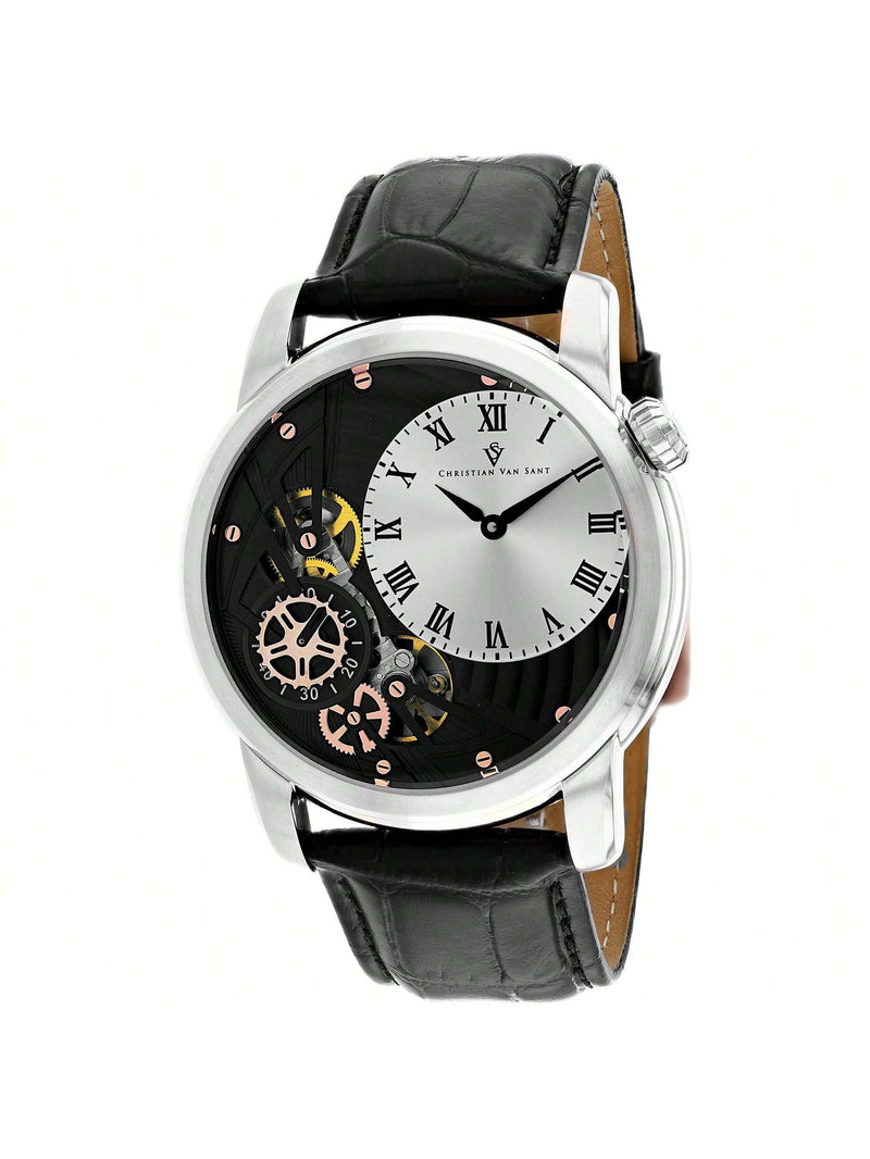 Christian Van Sant Men's Sprocket Auto-Quartz CV1551 Strap Silver Dial Quartz Movement Buckle Clasp 44mm Round Watch