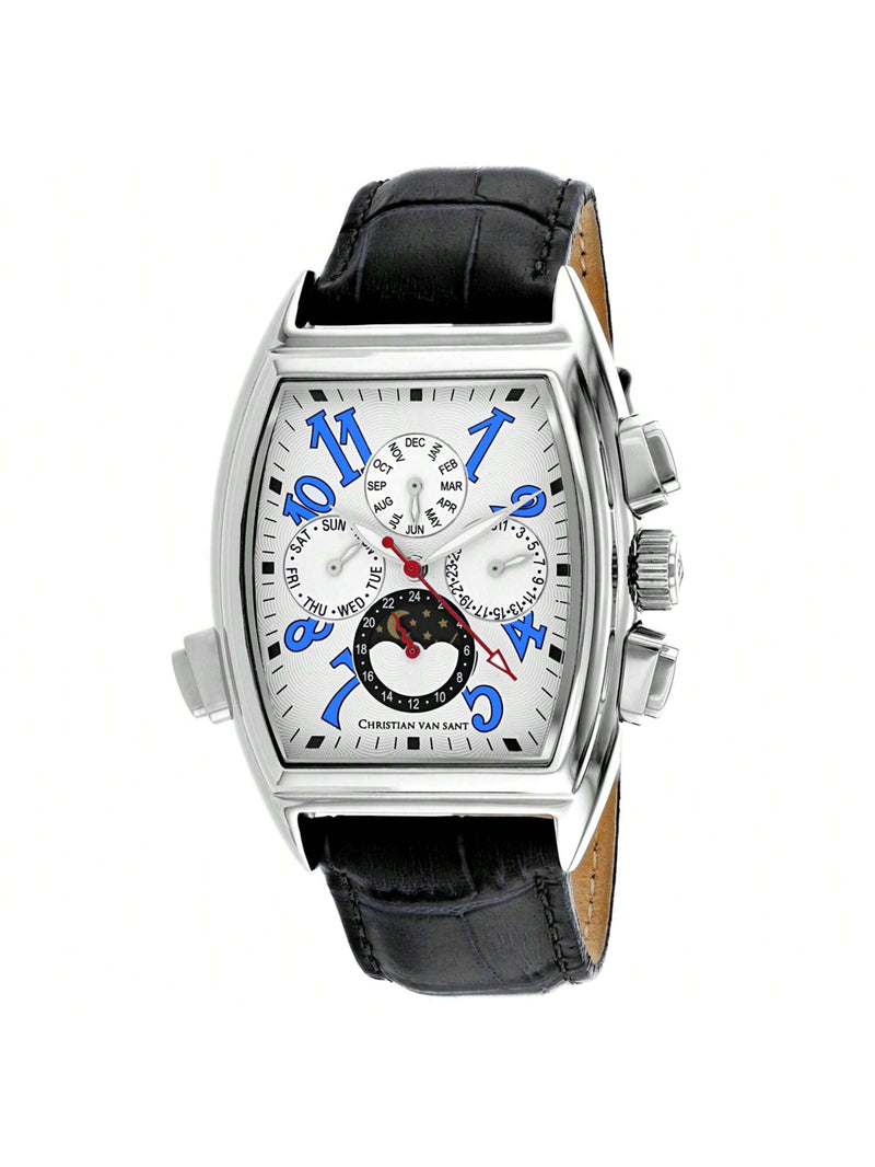Christian Van Sant Men's Grandeur CV2134 Strap White Dial Automatic Movement Buckle  Clasp 45mm Rectangle Watch