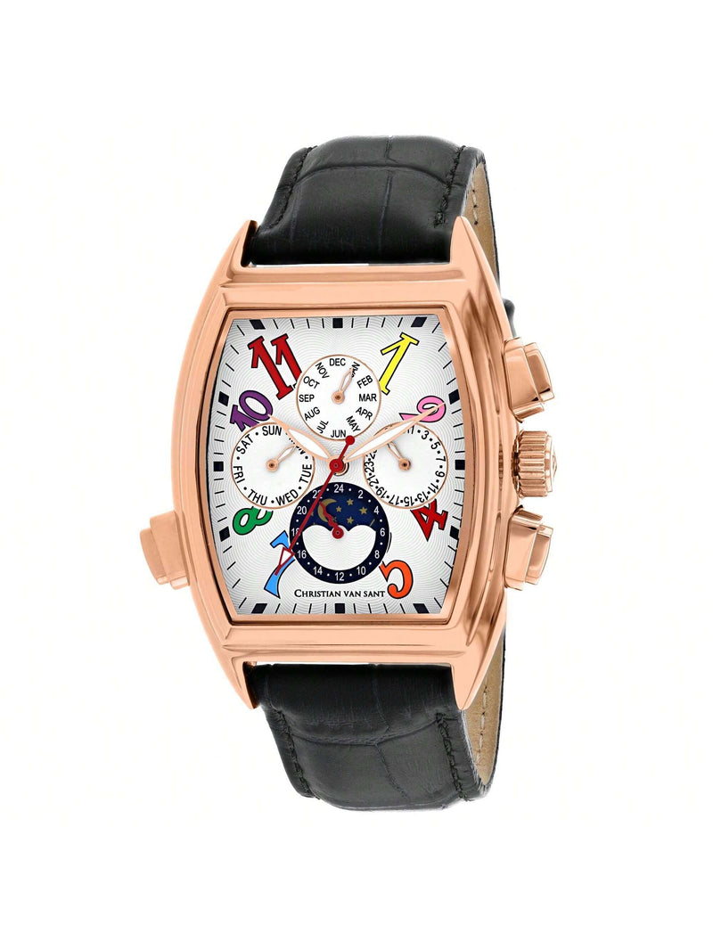 Christian Van Sant Men's Grandeur CV2136 Strap White Dial Automatic Movement Buckle  Clasp 45mm Rectangle Watch