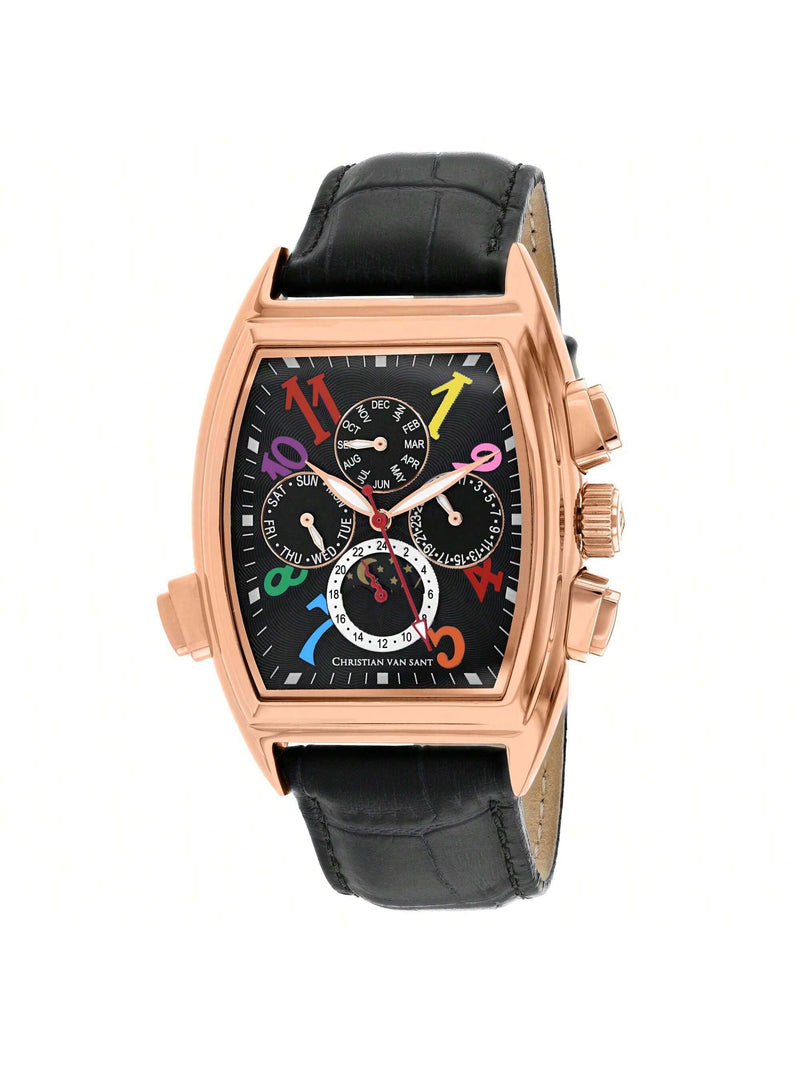 Christian Van Sant Men's Grandeur CV2137 Strap Black Dial Automatic Movement Buckle  Clasp 45mm Rectangle Watch