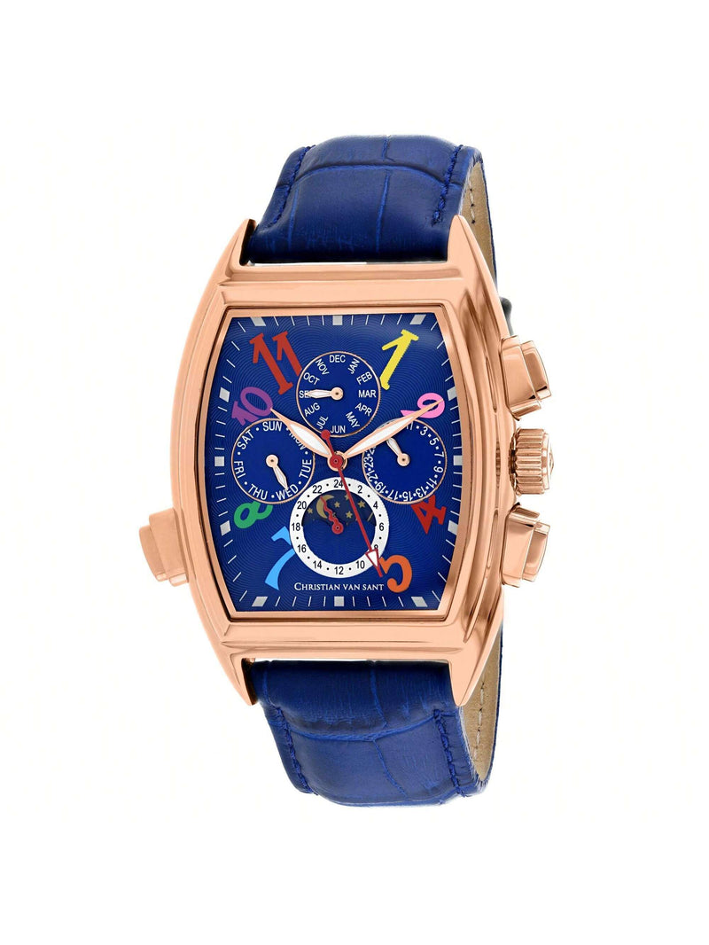 Christian Van Sant Men's Grandeur CV2138 Strap Blue Dial Automatic Movement Buckle  Clasp 45mm Rectangle Watch