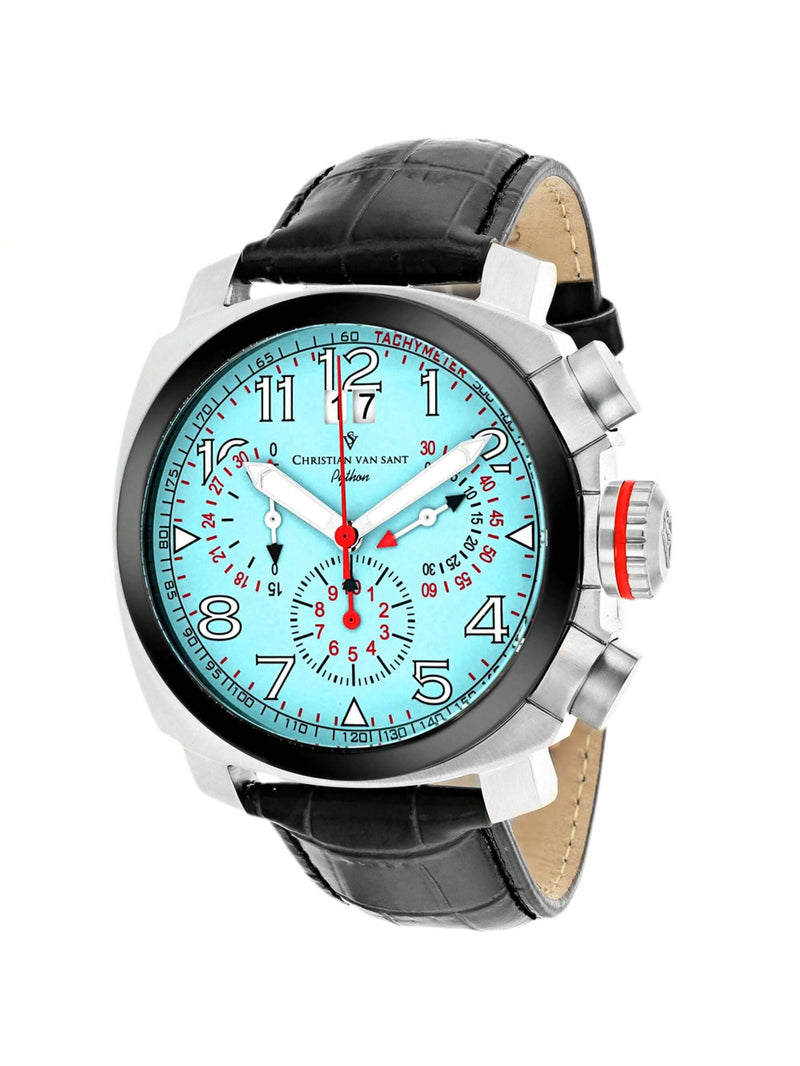 Christian Van Sant Men's Grand Python CV3AU10 Strap Blue Dial Swiss parts quartz Movement Deployment-buckle Clasp 50mm Round Watch