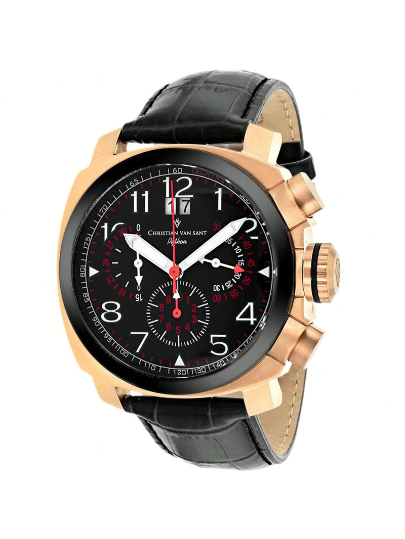 Christian Van Sant Men's Grand Python CV3AU11 Strap Black Dial Swiss parts quartz Movement Deployment-buckle Clasp 50mm Round Watch