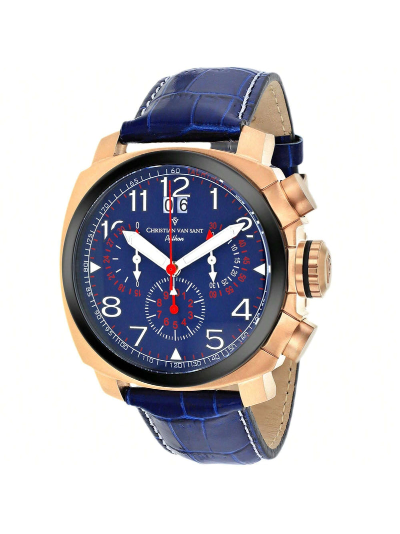 Christian Van Sant Men's Grand Python CV3AU5 Strap Blue Dial Swiss parts quartz Movement Deployment-buckle Clasp 50mm Round Watch
