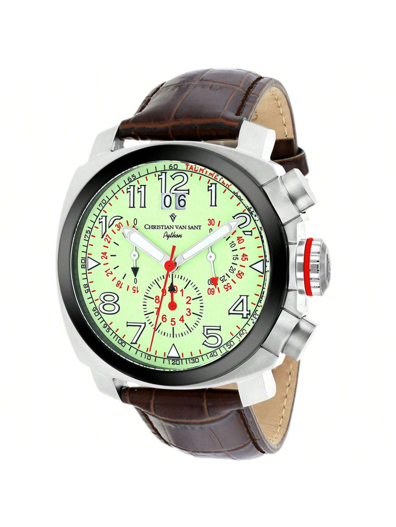 Christian Van Sant Men's Grand Python CV3AU6 Strap Luminous Dial Swiss parts quartz Movement Deployment-buckle Clasp 50mm Round Watch