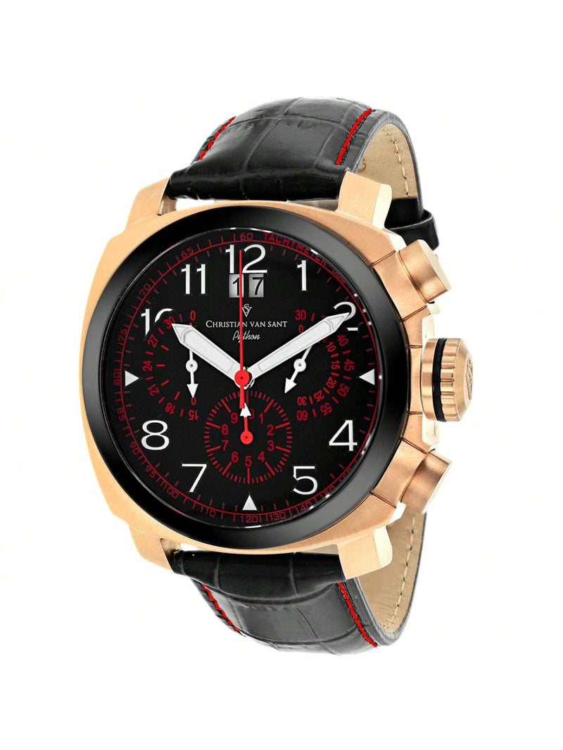 Christian Van Sant Men's Grand Python CV3AU8 Strap Black Dial Swiss parts quartz Movement Deployment-buckle Clasp 50mm Round Watch