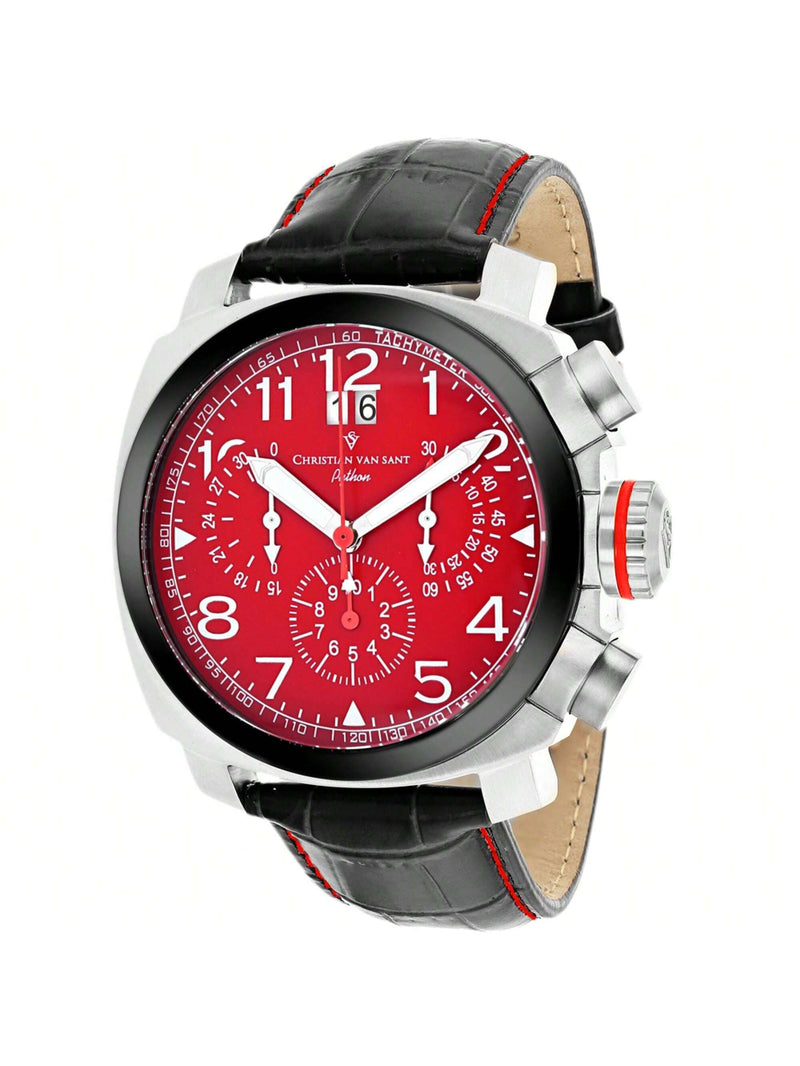 Christian Van Sant Men's Grand Python CV3AU9 Strap Red Dial Swiss parts quartz Movement Deployment-buckle Clasp 50mm Round Watch