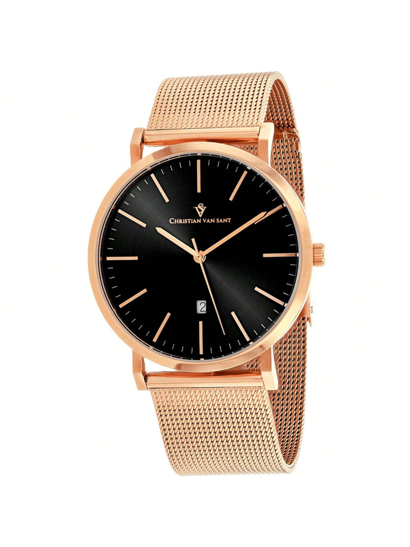 Christian Van Sant Men's Paradigm CV4321 Bracelet Black Dial Quartz Movement Jewelry Clasp 41mm Round Watch