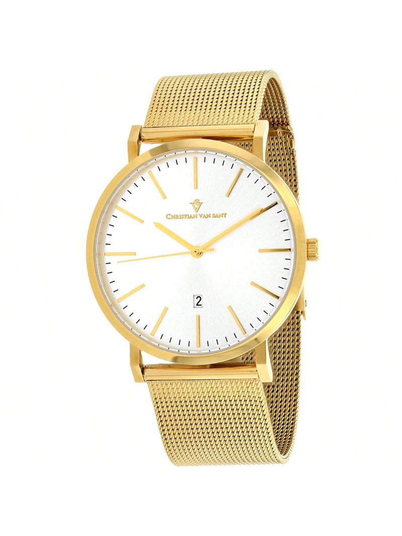 Christian Van Sant Men's Paradigm CV4325 Bracelet Silver Dial Quartz Movement Jewelry Clasp 41mm Round Watch