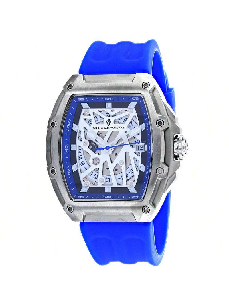 Christian Van Sant Men's Odyssey CV6191 Strap White Dial Automatic Movement Buckle Clasp 50mm Tonneau Watch