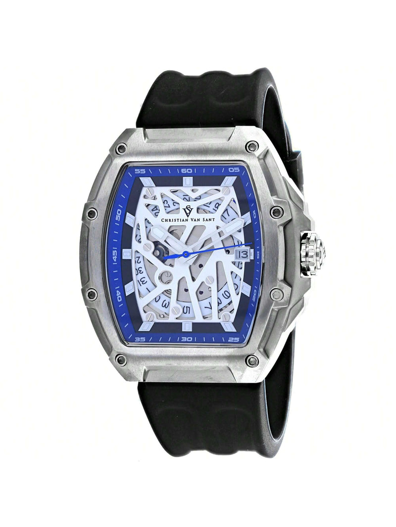 Christian Van Sant Men's Odyssey CV6191B Strap White Dial Automatic Movement Buckle Clasp 50mm Tonneau Watch