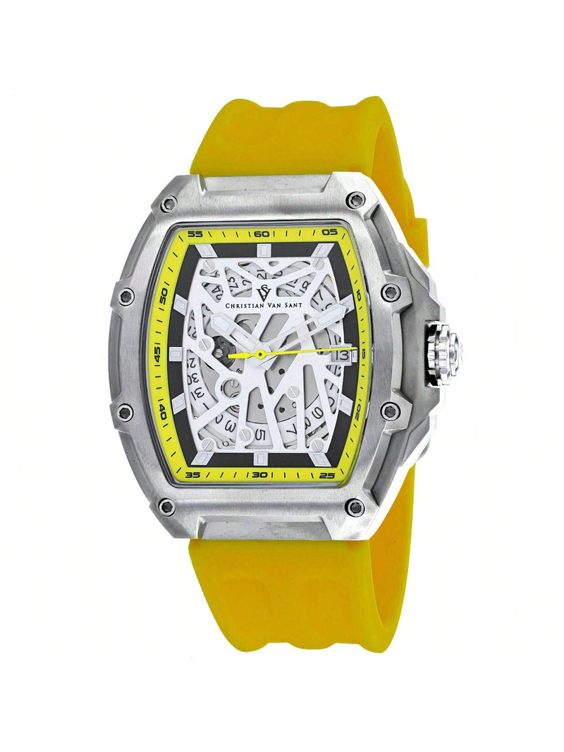 Christian Van Sant Men's Odyssey CV6192 Strap White Dial Automatic Movement Buckle Clasp 50mm Tonneau Watch