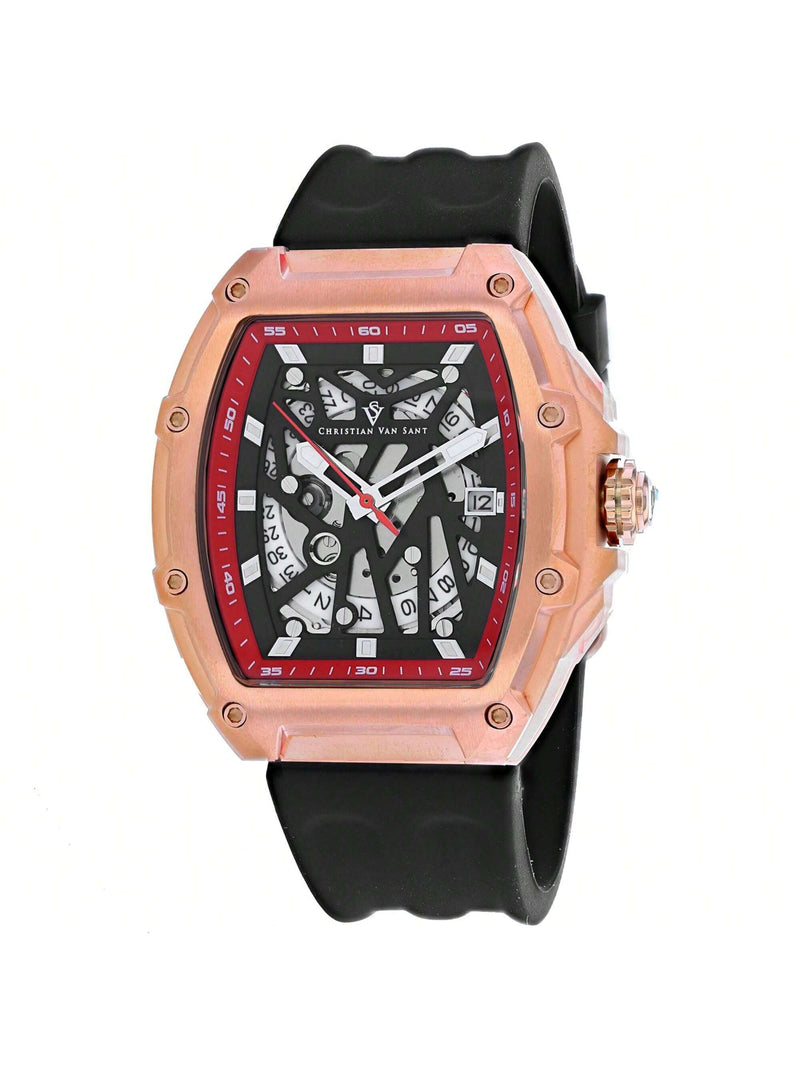 Christian Van Sant Men's Odyssey CV6194B Strap Black Dial Automatic Movement Buckle Clasp 50mm Tonneau Watch