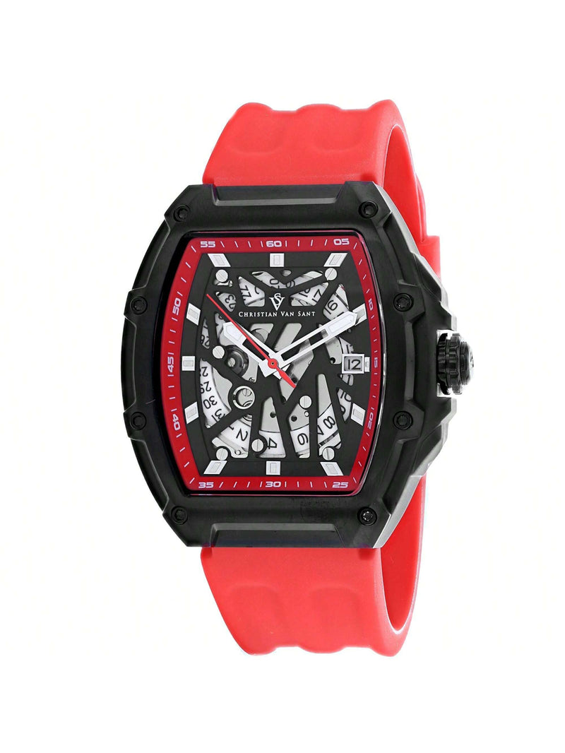 Christian Van Sant Men's Odyssey CV6197 Strap Black Dial Automatic Movement Buckle Clasp 50mm Tonneau Watch