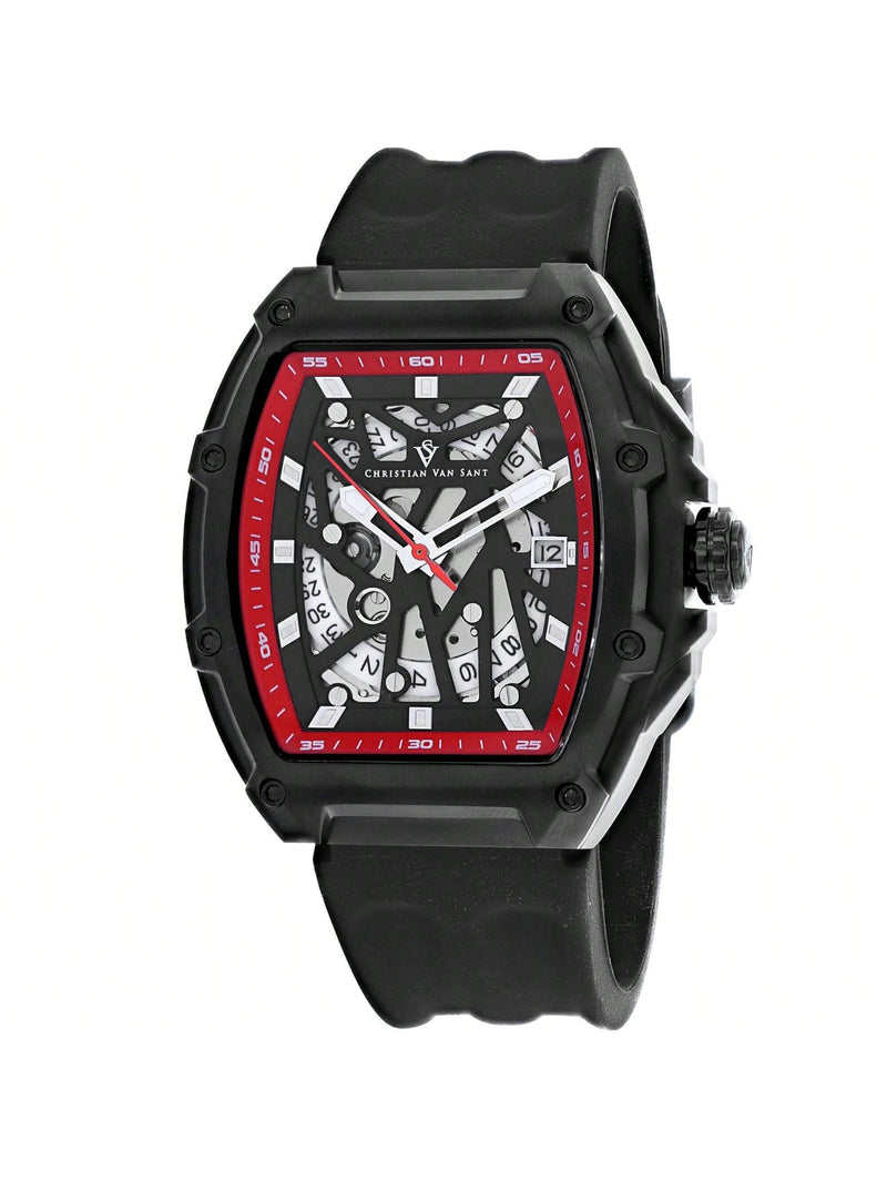 Christian Van Sant Men's Odyssey CV6197B Strap Black Dial Automatic Movement Buckle Clasp 50mm Tonneau Watch