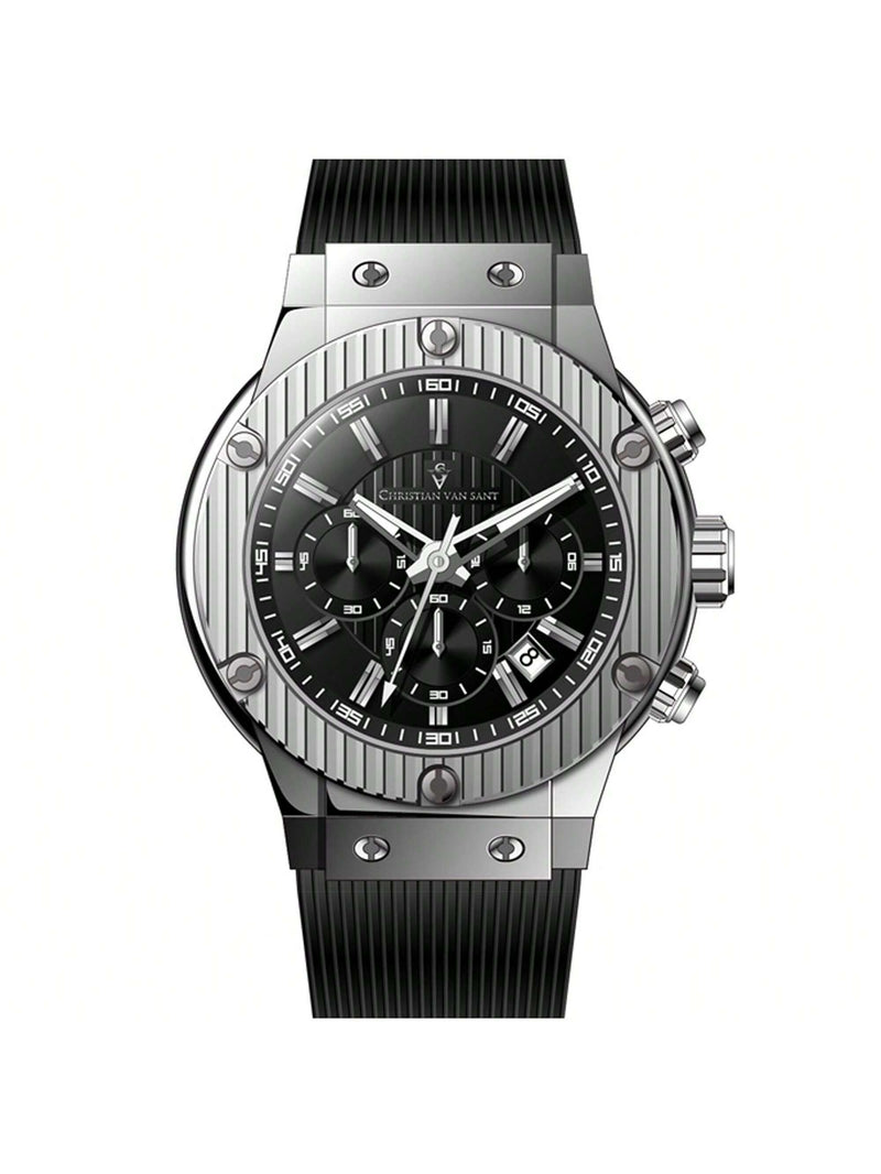 Christian Van Sant Men's Monarchy CV8140 Strap Black Dial Quartz Movement Buckle Clasp 46mm Round Watch