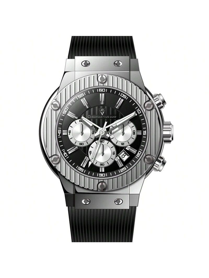 Christian Van Sant Men's Monarchy CV8141 Strap Black Dial Quartz Movement Buckle Clasp 46mm Round Watch