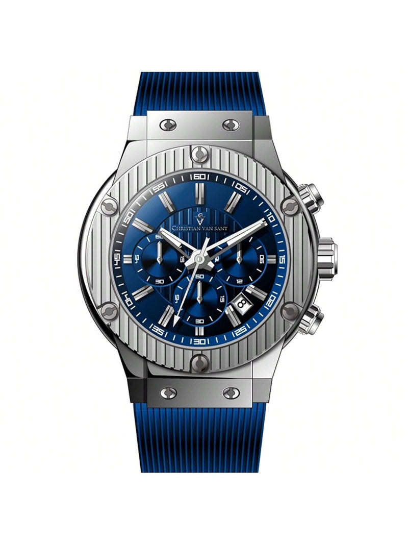 Christian Van Sant Men's Monarchy CV8142 Strap Blue Dial Quartz Movement Buckle Clasp 46mm Round Watch