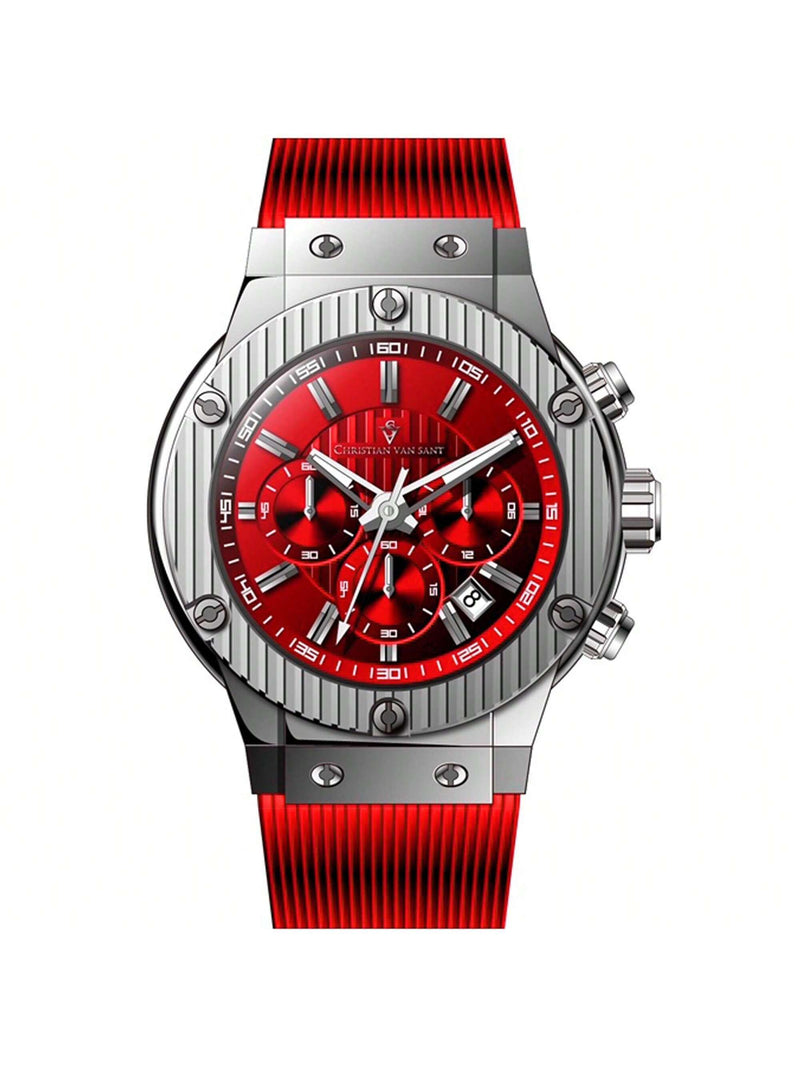 Christian Van Sant Men's Monarchy CV8144 Strap Red Dial Quartz Movement Buckle Clasp 46mm Round Watch