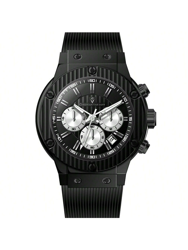 Christian Van Sant Men's Monarchy CV8145 Strap Red Dial Quartz Movement Buckle Clasp 46mm Round Watch