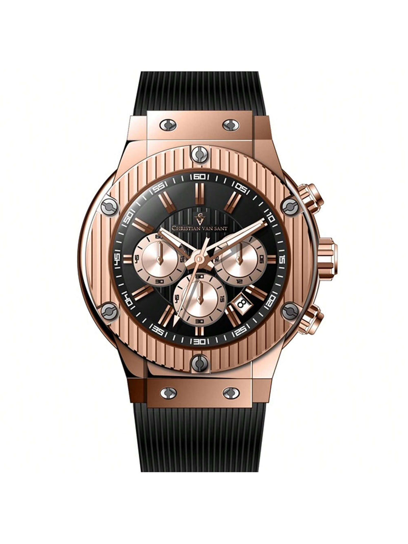 Christian Van Sant Men's Monarchy CV8146 Strap Red Dial Quartz Movement Buckle Clasp 46mm Round Watch