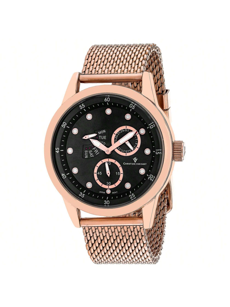 Christian Van Sant Men's Rio CV8714 Bracelet Black Dial Quartz Movement Buckle Clasp 44mm Round Watch