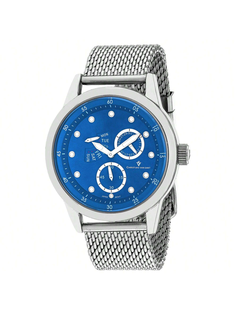 Christian Van Sant Men's Rio CV8717 Bracelet Blue Dial Quartz Movement Buckle Clasp 44mm Round Watch
