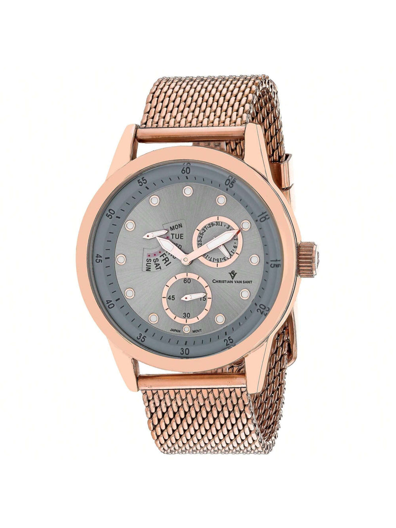 Christian Van Sant Men's Rio CV8718 Bracelet Silver Dial Quartz Movement Buckle Clasp 44mm Round Watch