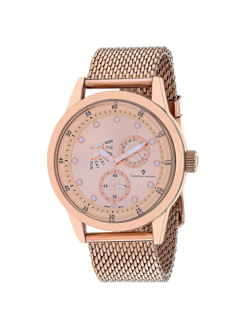 Christian Van Sant Men's Rio CV8719 Bracelet Rose gold Dial Quartz Movement Buckle Clasp 44mm Round Watch