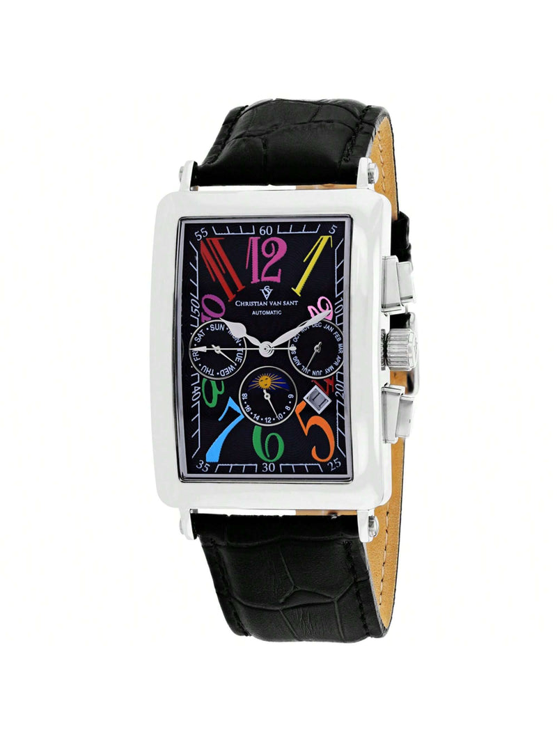 Christian Van Sant Men's Prodigy CV9132 Strap Black Dial Automatic Movement Buckle Clasp 52mm Rectangle Watch