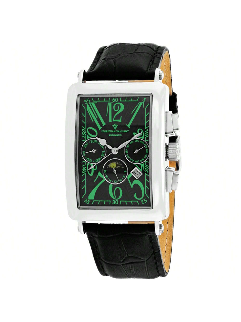 Christian Van Sant Men's Prodigy CV9136 Strap Black Dial Automatic Movement Buckle Clasp 52mm Rectangle Watch