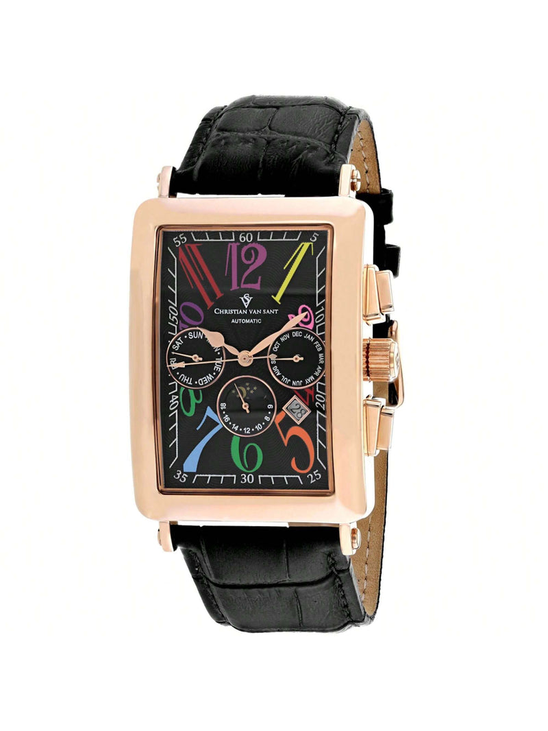 Christian Van Sant Men's Prodigy CV9143 Strap Black Dial Automatic Movement Buckle Clasp 52mm Rectangle Watch