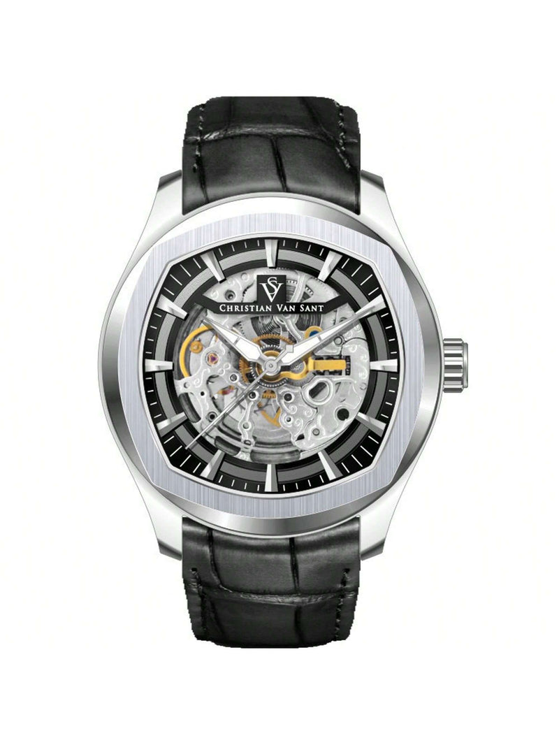 Christian Van Sant Men's Romeo CV9500 Strap Black Dial Automatic Movement Buckle Clasp 42mm Round Watch