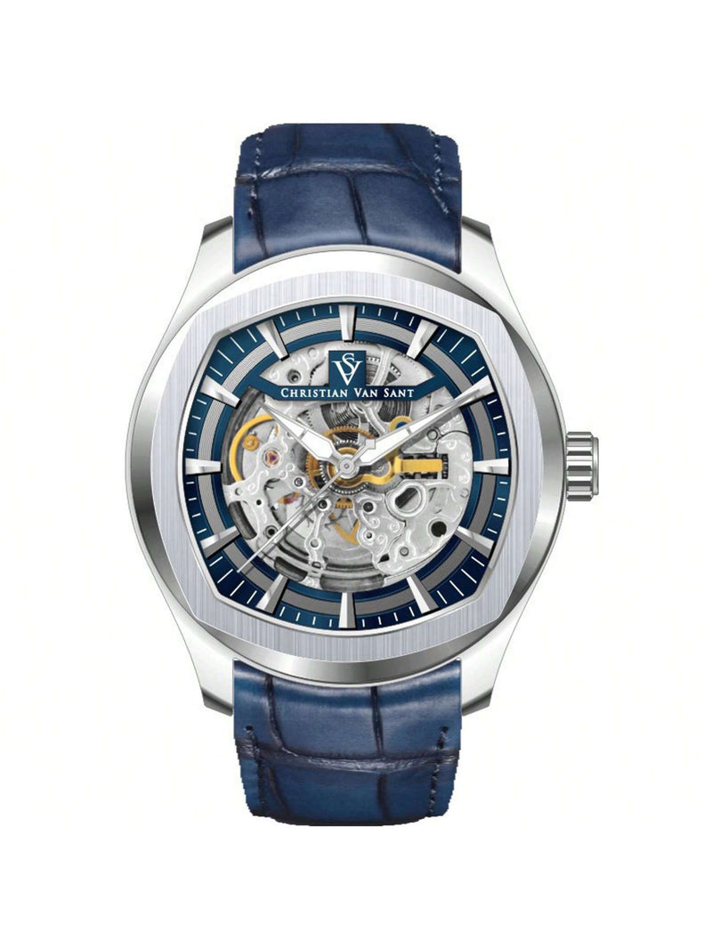 Christian Van Sant Men's Romeo CV9501 Strap Blue Dial Automatic Movement Buckle Clasp 42mm Round Watch
