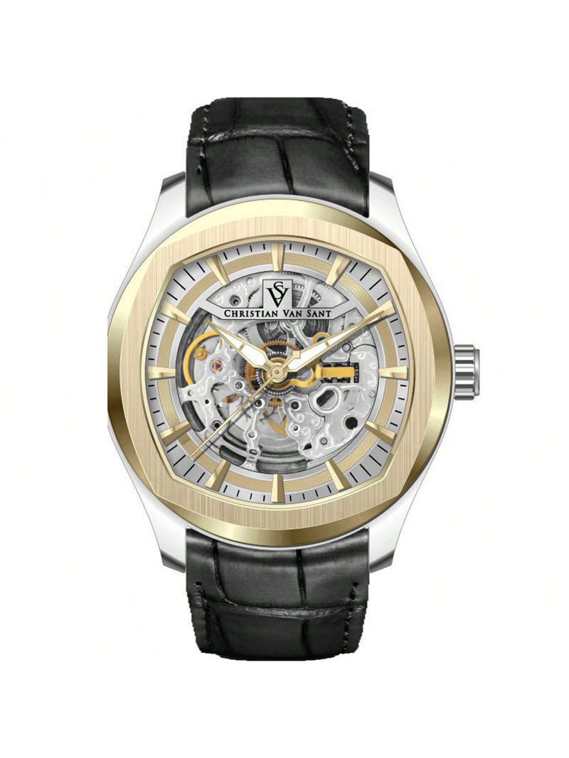 Christian Van Sant Men's Romeo CV9502 Strap Gold Dial Automatic Movement Buckle Clasp 42mm Round Watch