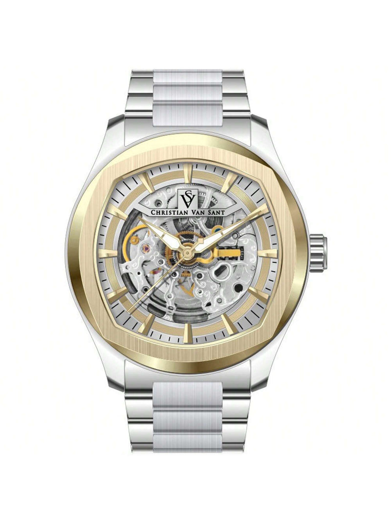 Christian Van Sant Men's Romeo CV9505 Bracelet Gold Dial Automatic Movement Deployment Clasp 42mm Round Watch