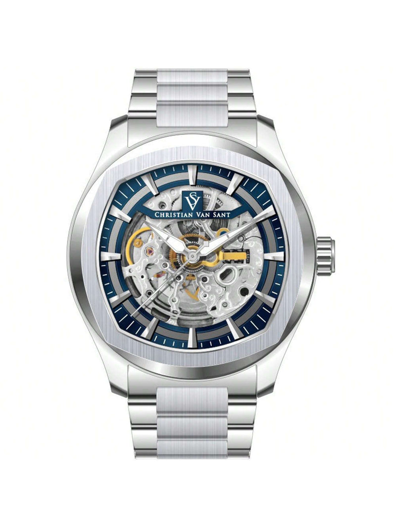 Christian Van Sant Men's Romeo CV9506 Bracelet Blue Dial Automatic Movement Deployment Clasp 42mm Round Watch