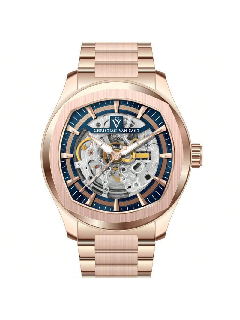 Christian Van Sant Men's Romeo CV9509 Bracelet Blue Dial Automatic Movement Deployment Clasp 42mm Round Watch