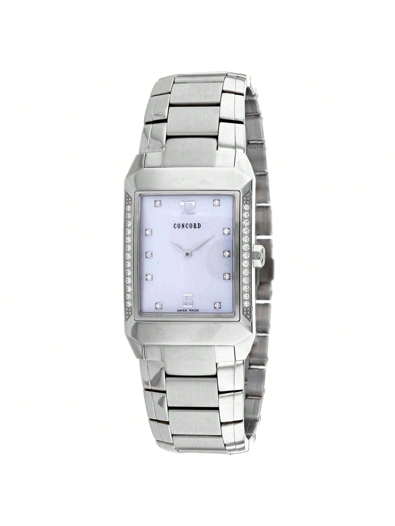 Concord Men's Carlton 310791 Bracelet Mother of Pearl Dial Quartz Movement Foldover Clasp 27mm Square Watch