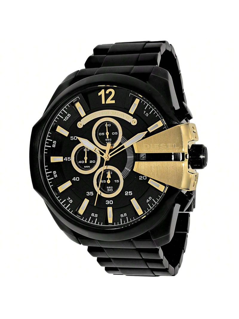 Diesel Men's Mega Chief DZ4338 Bracelet Black Dial Quartz Movement Fold over Clasp 54mm Round Watch