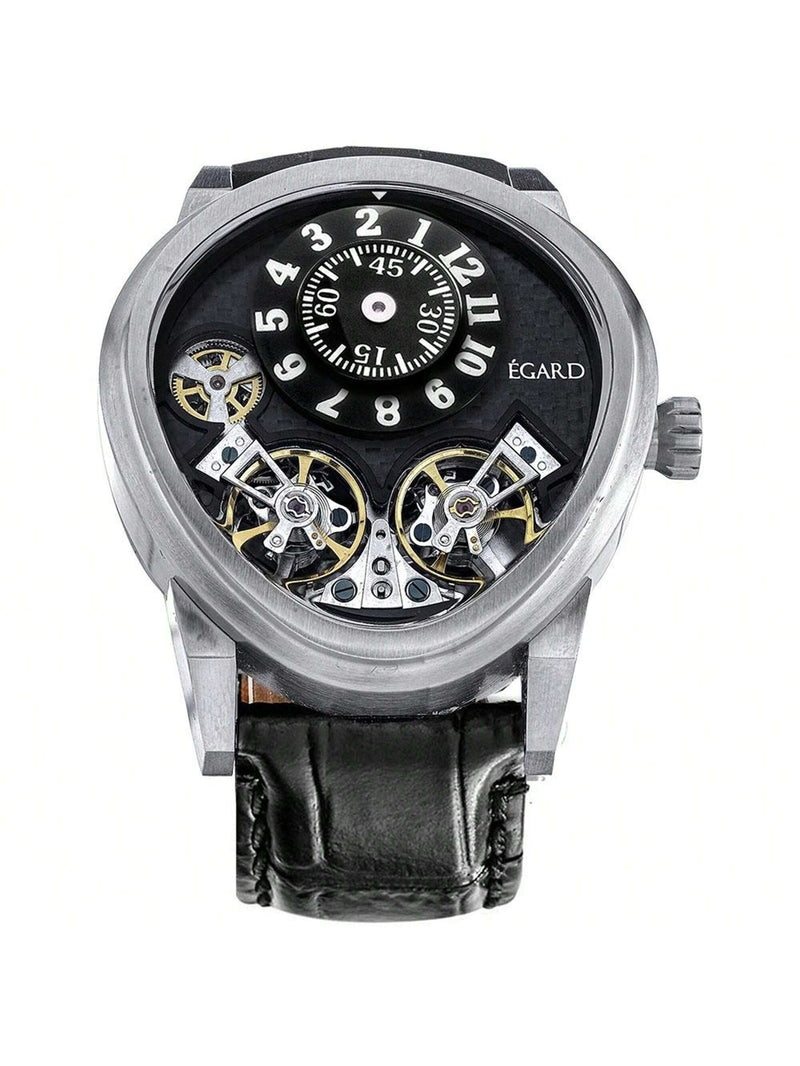 Egard Men's Quantus V3 WCH-5072-G-STL Strap Black Dial Automatic Movement Deployment Buckle Clasp 43mm Oval Watch