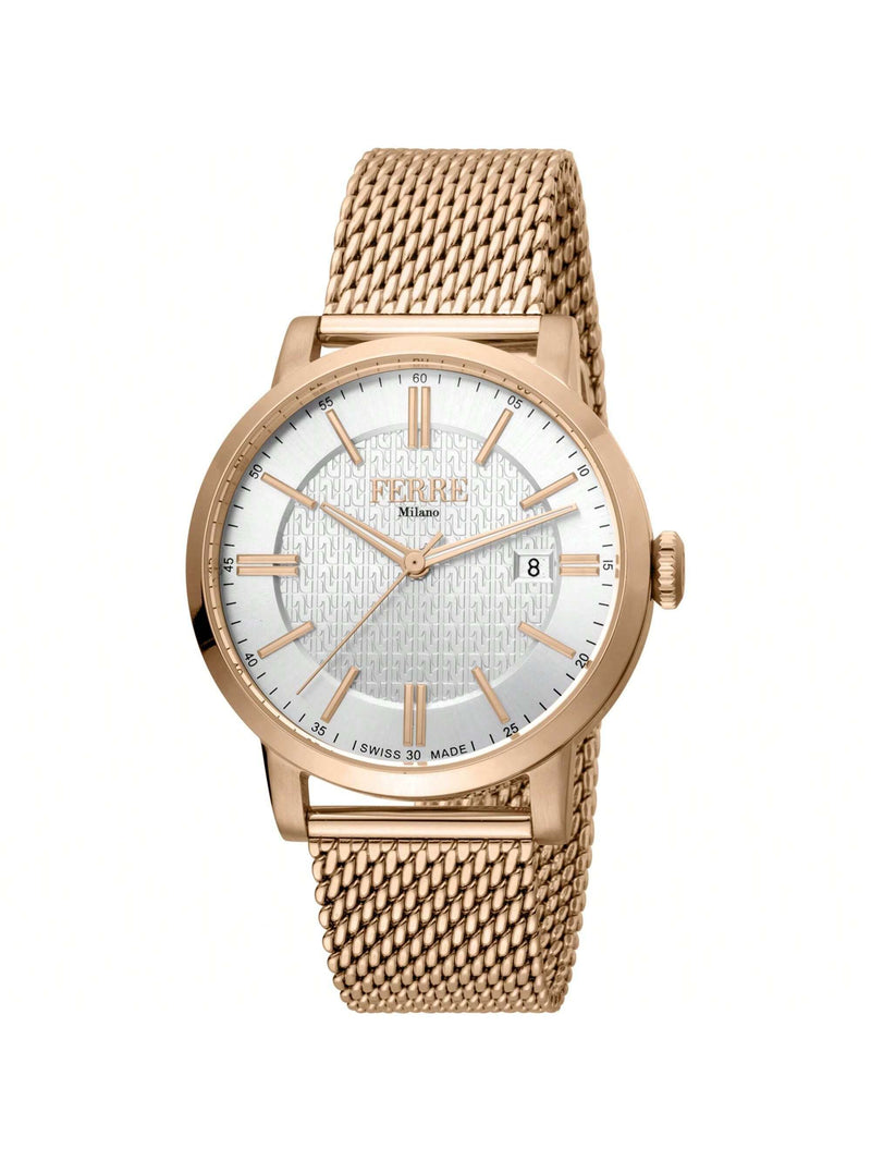 Ferre Milano Men's Classic FM1G156M0061 Bracelet White Dial Quartz Movement Jewelry Clasp 42mm Round Watch