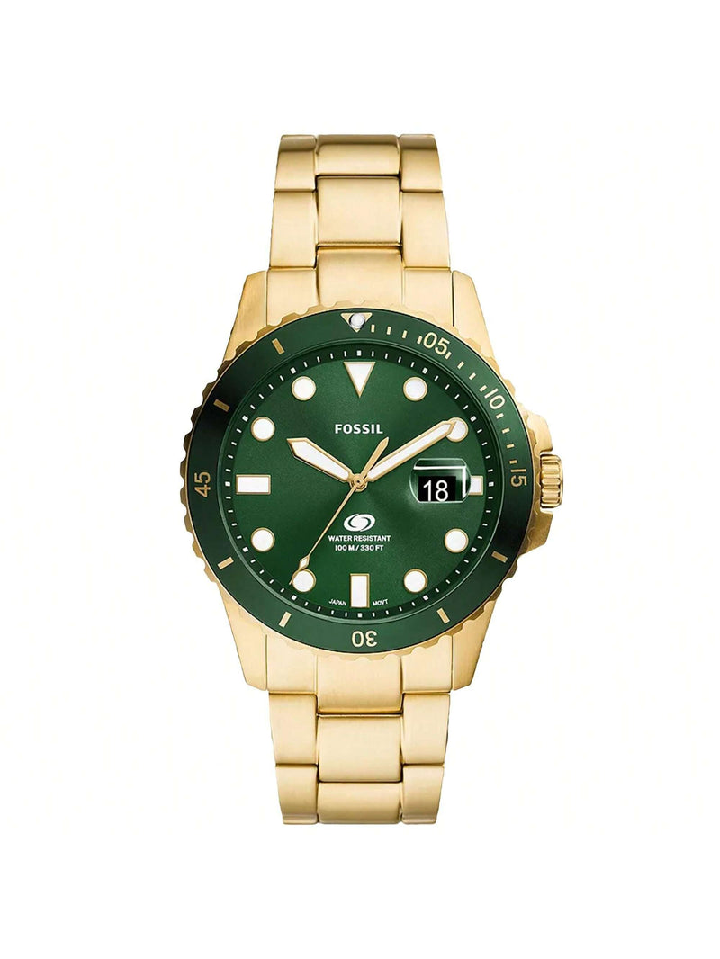 Fossil Men's Dive FS6030 Bracelet Green Dial Quartz Movement Fold Over Clasp 42mm Round Watch