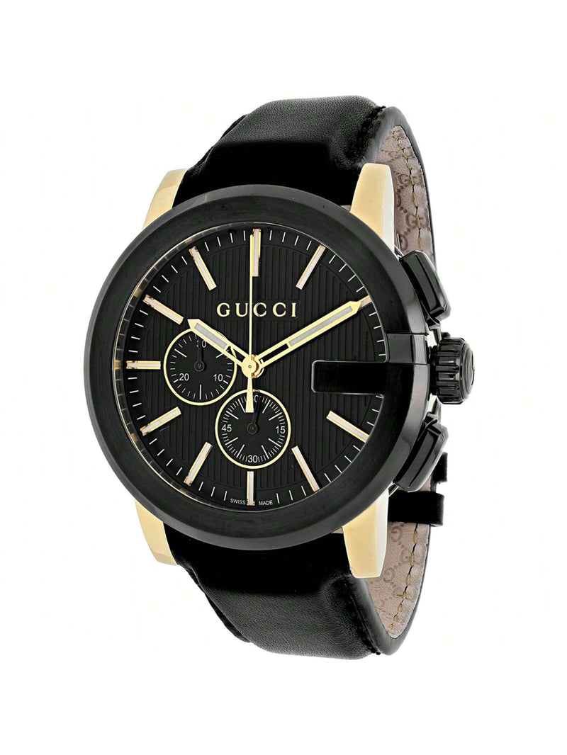 Gucci Men's G-Chrono YA101203 Strap Black Dial Quartz Movement Buckle Clasp 45mm Round Watch
